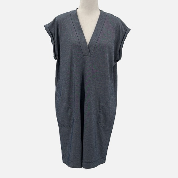 ATM Anthony Thomas Melillo Pima Cotton V Neck Shift Dress in Blue - Size Small - Picture 2 of 7